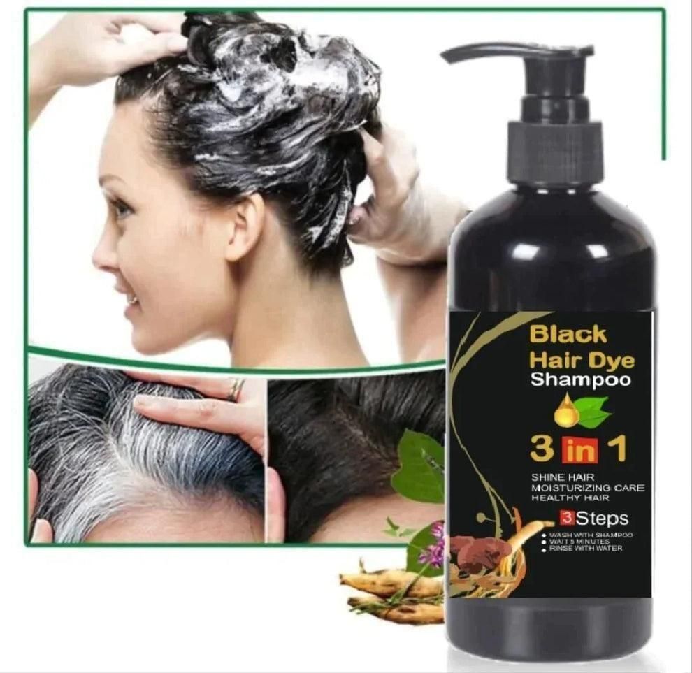 Instant 3-in-1 Black Herbal Hair Dye Shampoo for Grey Hair Coverage (Pack Of 2)
